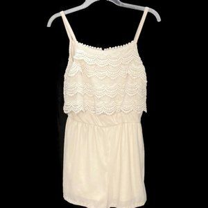 MONTEAU Romper Women's Size M Spaghetti Strap Crochet Lace & Crepe Cream Ivory